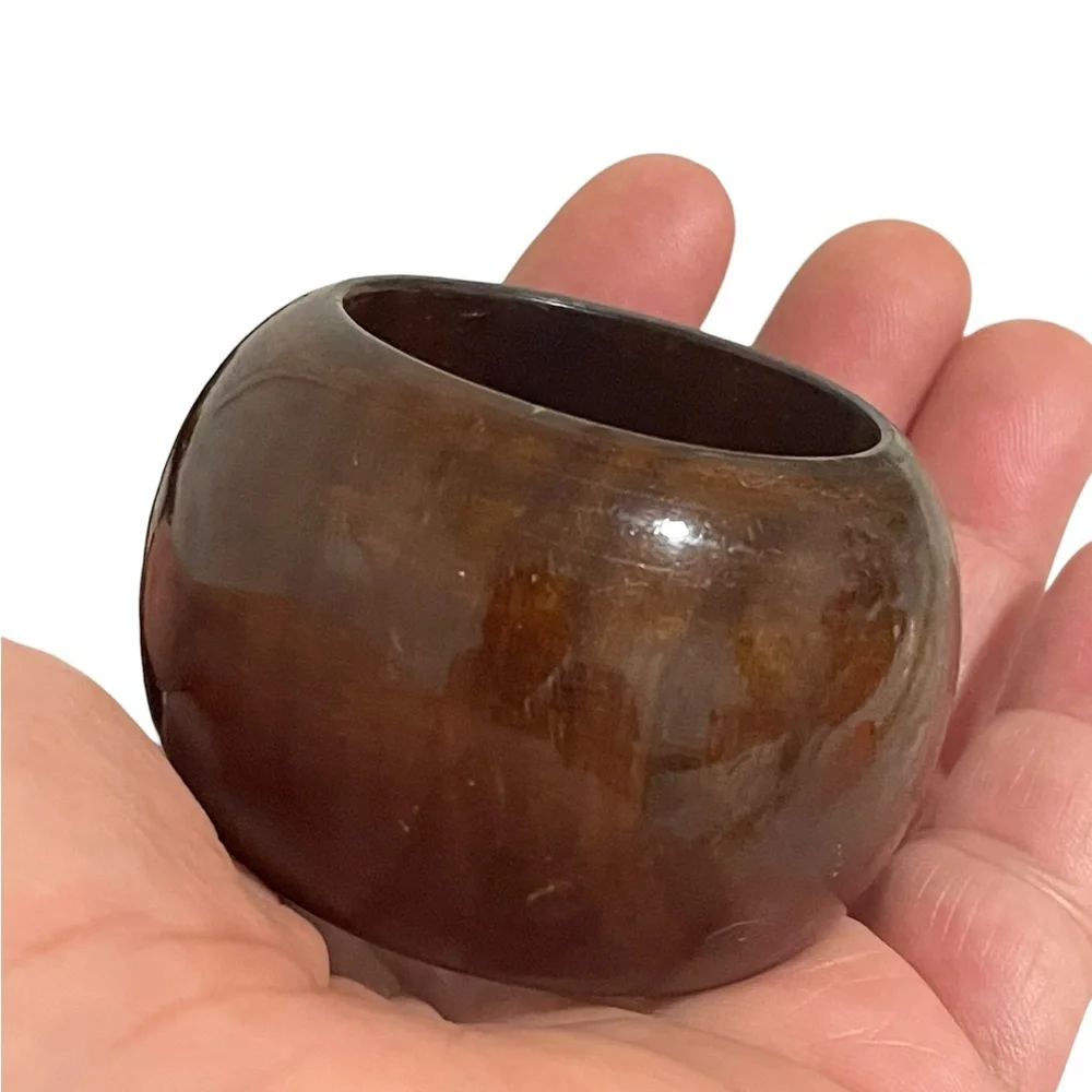Wooden Napkin Rings Set Of 12 Dark Stained / Polished Wood Round Vintage